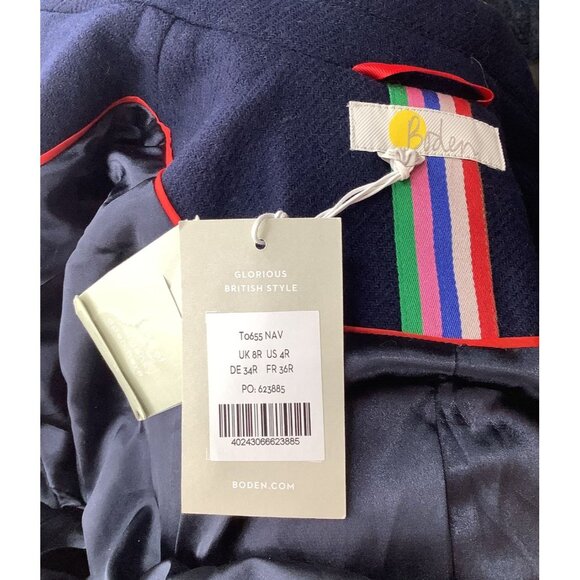 NWT Boden Womens Navy Wool Blend Cropped Jacket With Buttons & Collar Size 4 - Picture 6 of 7